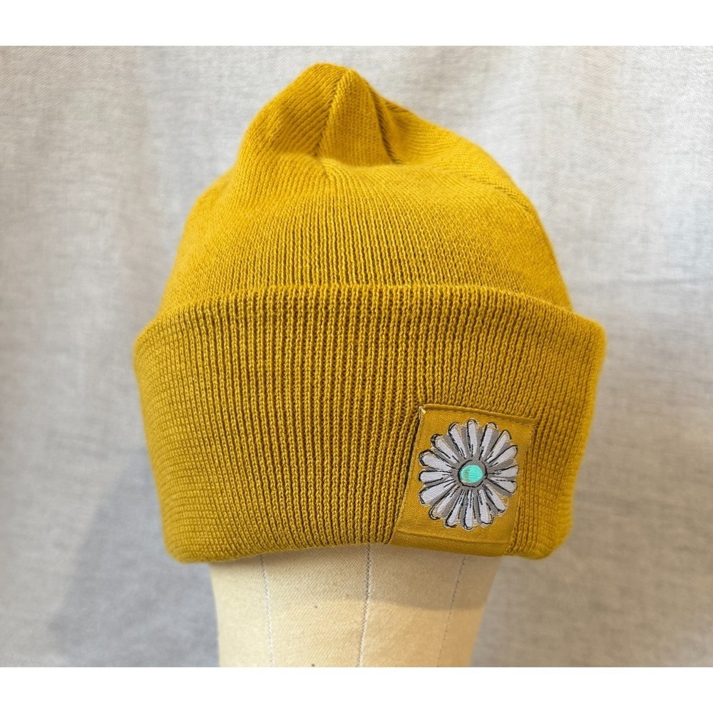 2Fly Mustard Yellow Ice Cold Grin Beanie with Turquoise Concho Patch